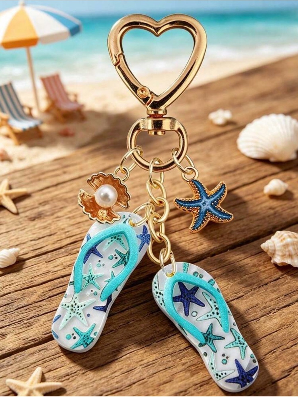 Nautical Flip-Flop Bag Charm Keychain - Picture 3 of 4